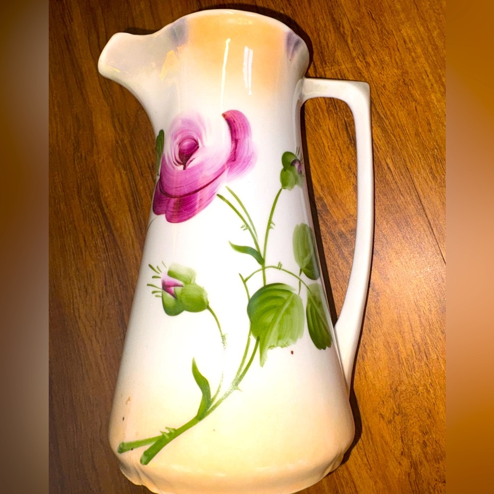 Leuchtenburg German hand painted floral pitcher . Vase. Cottage core